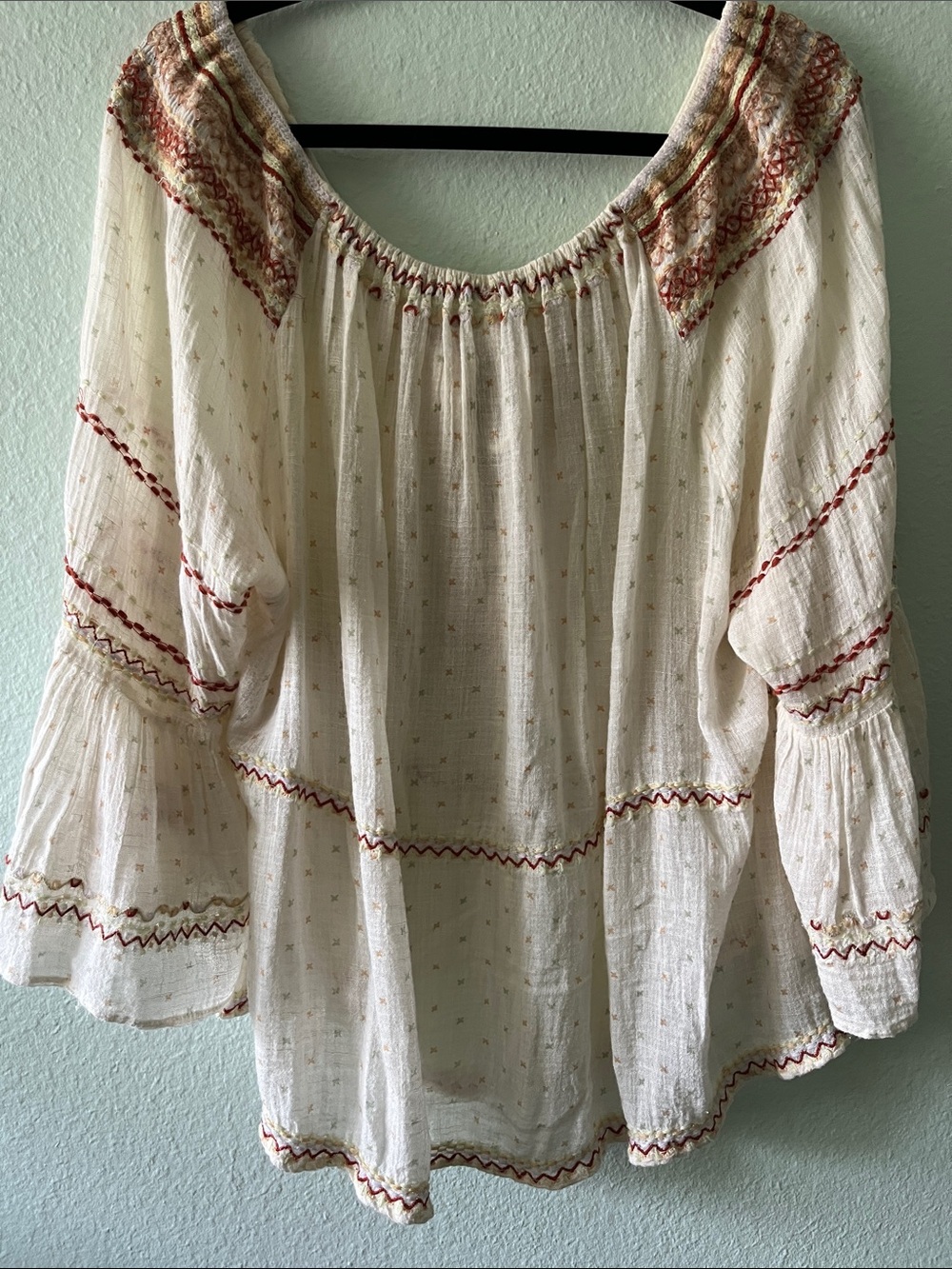 Free People Oversized Lightweight Cream Peasant Blouse - Picture 4 of 4
